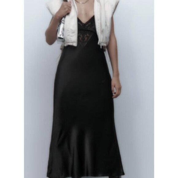 Zara Black Satin Lingerie Open Back Dress - Picture 2 of 13